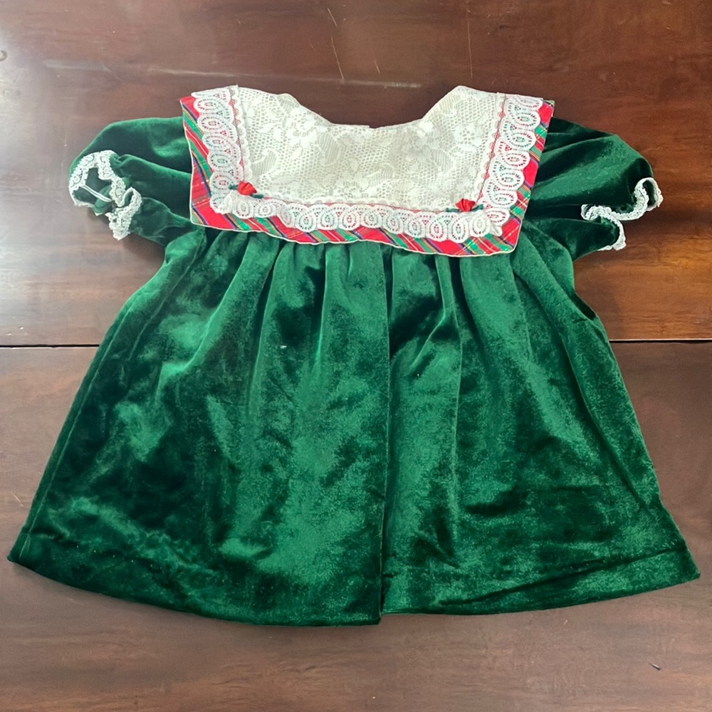 Vintage Little Precious Green Velvet & Lace Dress Girls' 12 Months